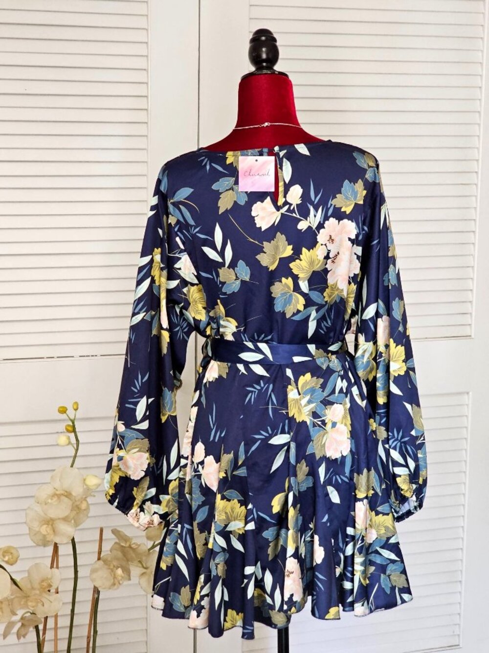 NWT Chicwich Women's Navy Floral Printed Bubble Sleves Frilling Dress Size M 432 - Picture 8 of 12